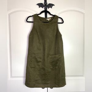 Vintage inspired Cottagecore Olove Green Dress with Easy zipper Pockets size L